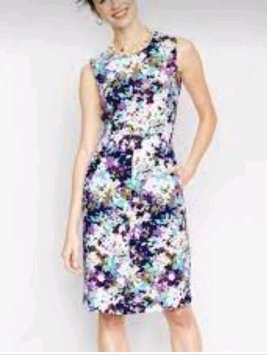 Lands' End Dresses & Skirts - Lands' End Womens Sheath Dress Purple Blue Floral Sleeveless Knee Stretch Zip 10